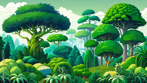 Vector illustration of various green trees, bushes, and shrubs ideal for landscape design plans, architectural sketches, and environmental layout concepts
