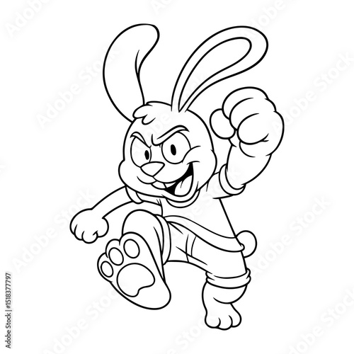 Rabbit Cartoon in Action: A determined rabbit, brought to life in an energetic cartoon illustration, bounding forward with a determined expression.