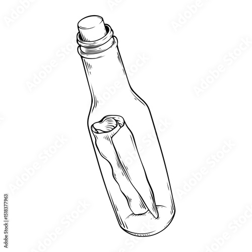 line art drawing illustration of a mail bottle
