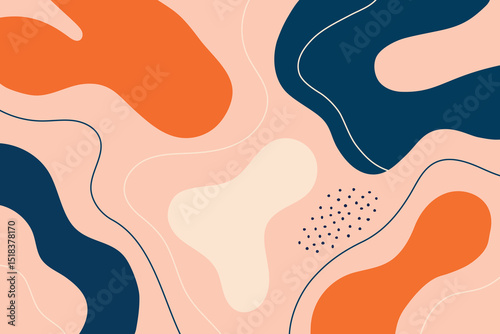 Neutral Abstract Organic Shapes with Orange and Blue Blobs