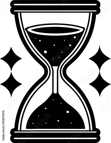 chrome hourglass icon with sparkle Shallotte on white background
