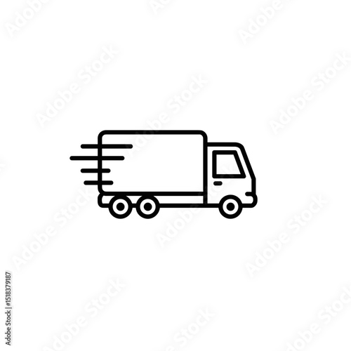 Delivery truck icon in black outline on transparent background
