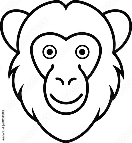 Adorable Monkey Face Line Art Illustration of a Primate