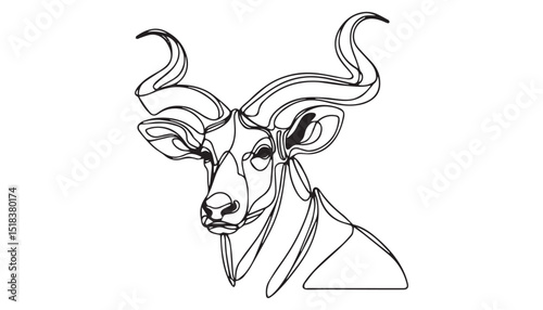 Continuous one single minimal line drawing Nyala