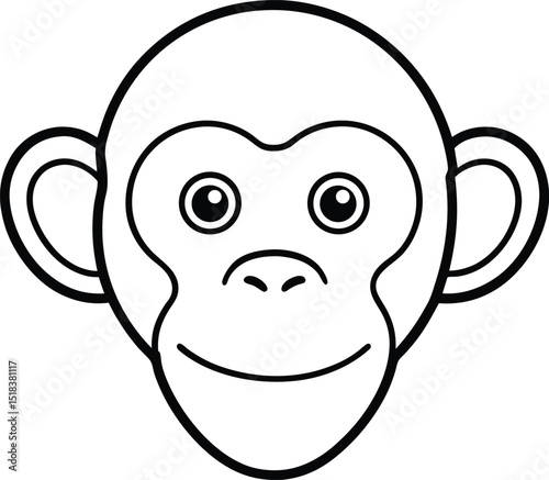 Adorable Chimpanzee Cartoon Illustration Simple Line Art Design