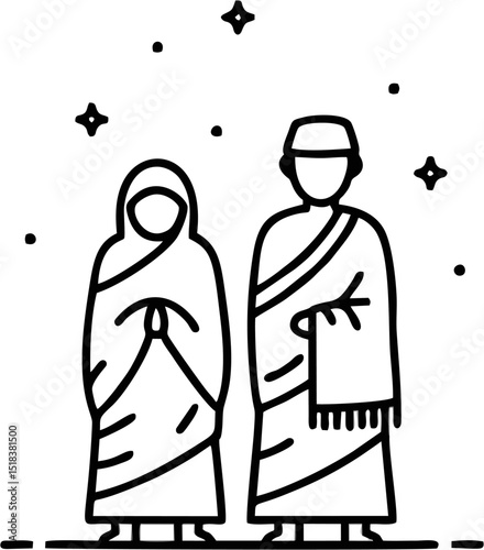 Cartoon pilgrims couple with sparkles