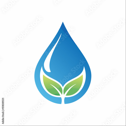 Fresh Water Drop with Leaf – Clean Environment Logo
