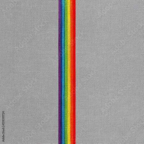 Vivid thin rainbow stripe light gray canvas modern art piece minimalist home decor vertical viewpoint
