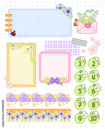 hand drawn cute notepad and washi tape design for bullet journal