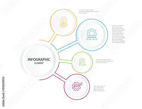 Diagram business infographic template vector element. 4 step line concept on circles and icons. Banner presentation, business information graphic. 