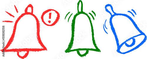 Bell Alert Icon Crayon Chalk Drawing Vector Set