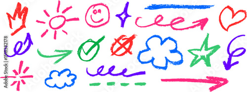 Random Crayon Doodles Drawing Vector Set