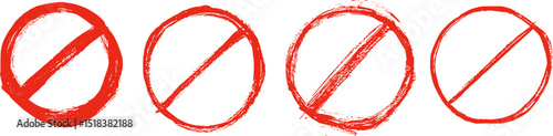 Circle Prohibition Icons Ink Brush Stroke Drawing Vector Set