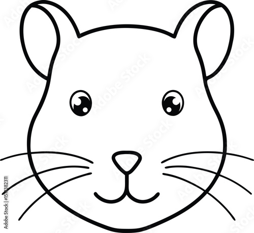 Adorable Hamster Face Line Art Illustration, Simple Pet Drawing