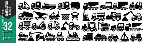 Construction Vehicle Line Icons – Thin Linear Vector Set

