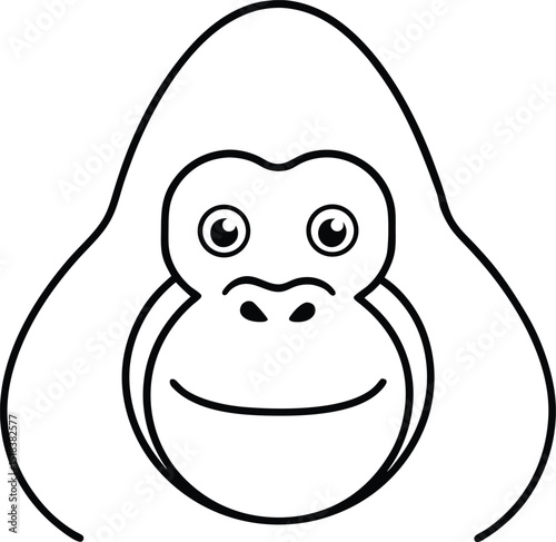 Adorable Orangutan Line Art Simple, Cute Illustration of an Orangutan Face