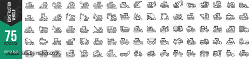 Construction Vehicle Line Icons – Thin Linear Vector Set

