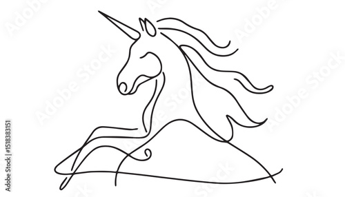 Continuous one single minimal line drawing Unicorn horse