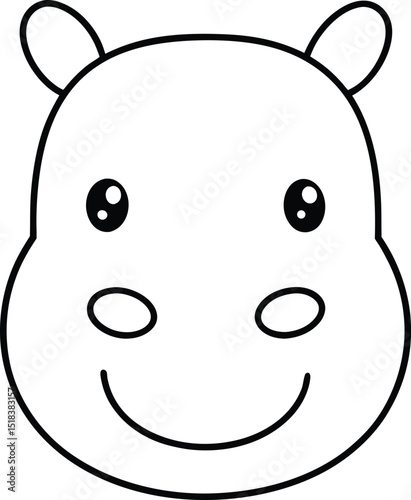 Adorable Hippopotamus Cartoon Illustration  A Simple Line Drawing of a Happy Hippo