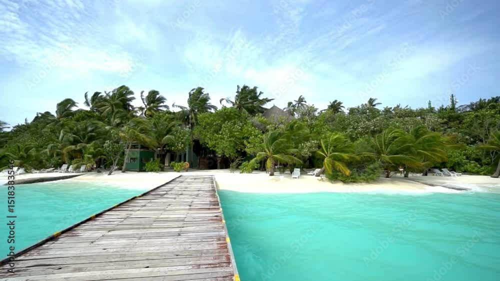 custom made wallpaper toronto digitalTropical Island Paradise: Wooden Jetty Leading to Lush Palm Trees and Turquoise