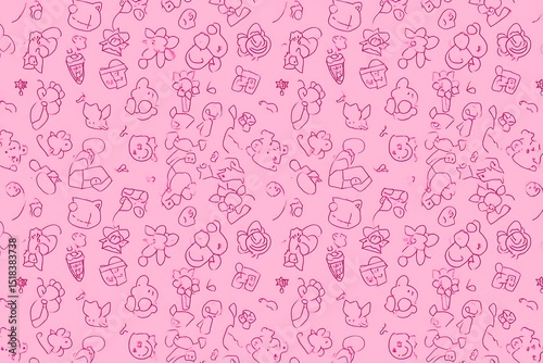 Pink whimsical doodles seamless cute pattern