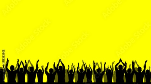 Silhouette video of a crowd of people at a club concert or sporting event, isolated on a yellow background.