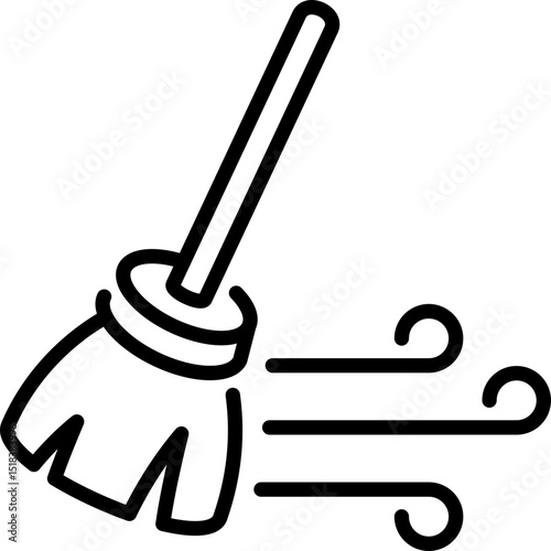 Sweeping broom with dust motion icon - Editable Stroke SVG, fully scalable.