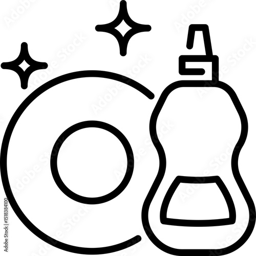 Clean dish with soap bottle icon - Editable Stroke SVG, fully scalable.