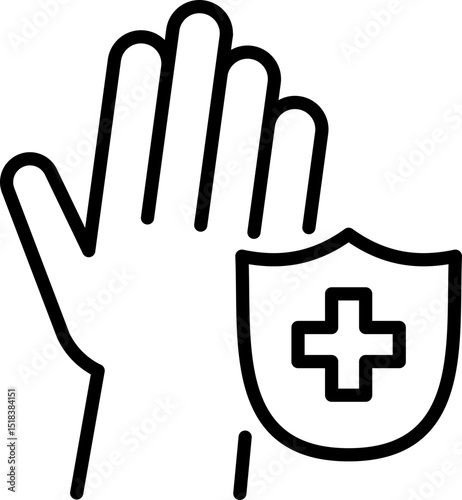 Protective glove with medical shield icon - Editable Stroke SVG, fully scalable.