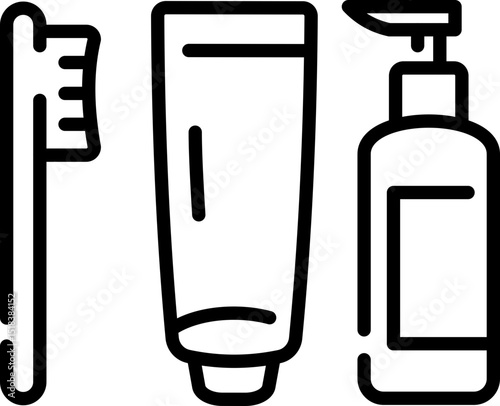 Toothbrush, toothpaste and bottle icon - Editable Stroke SVG, fully scalable.
