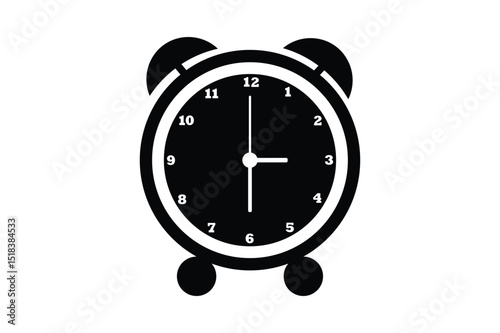 Retro Alarm Clock Icon – Black and White Vector Illustration