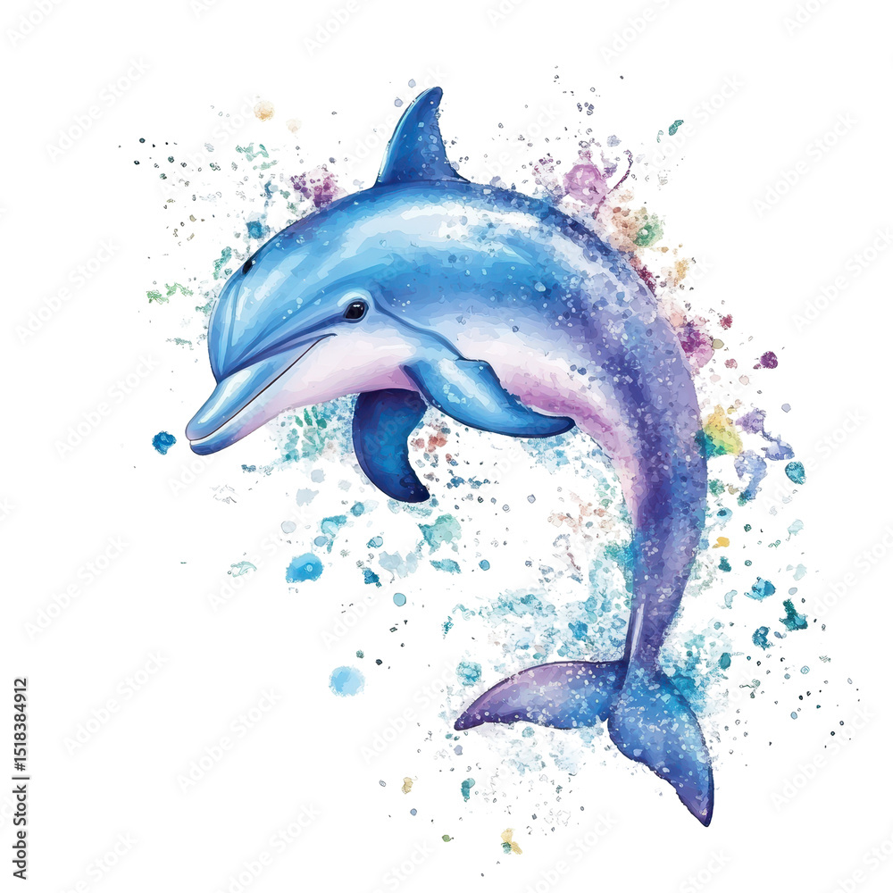 Fototapeta premium Cute dolphin jumping, cheerful dolphin jumps high above the ocean waves, isolated on transparent background