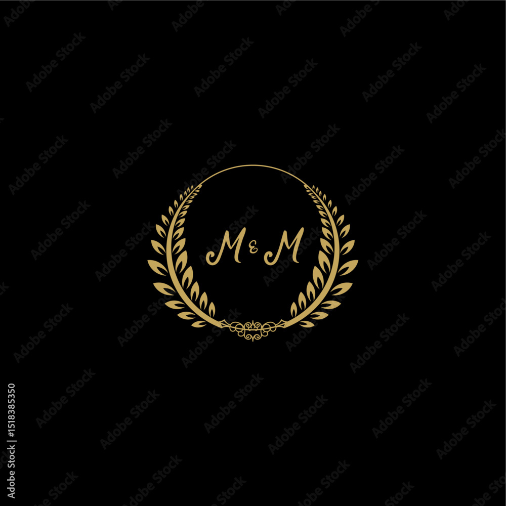 Fototapeta premium MM beautiful feminine and elegant wedding monogram initial logo with circle floral gold