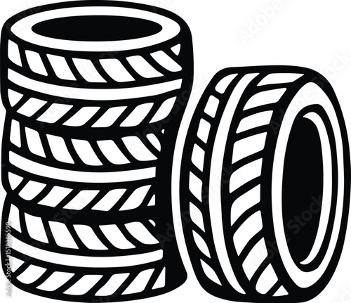 Stacked tires vector black silhouette print design