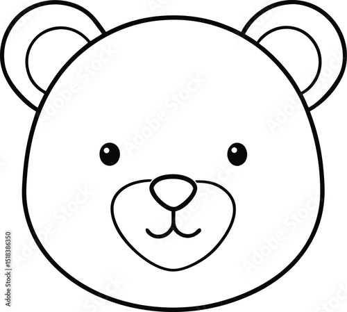 Adorable Cartoon Bear Face Simple Line Drawing for Kids