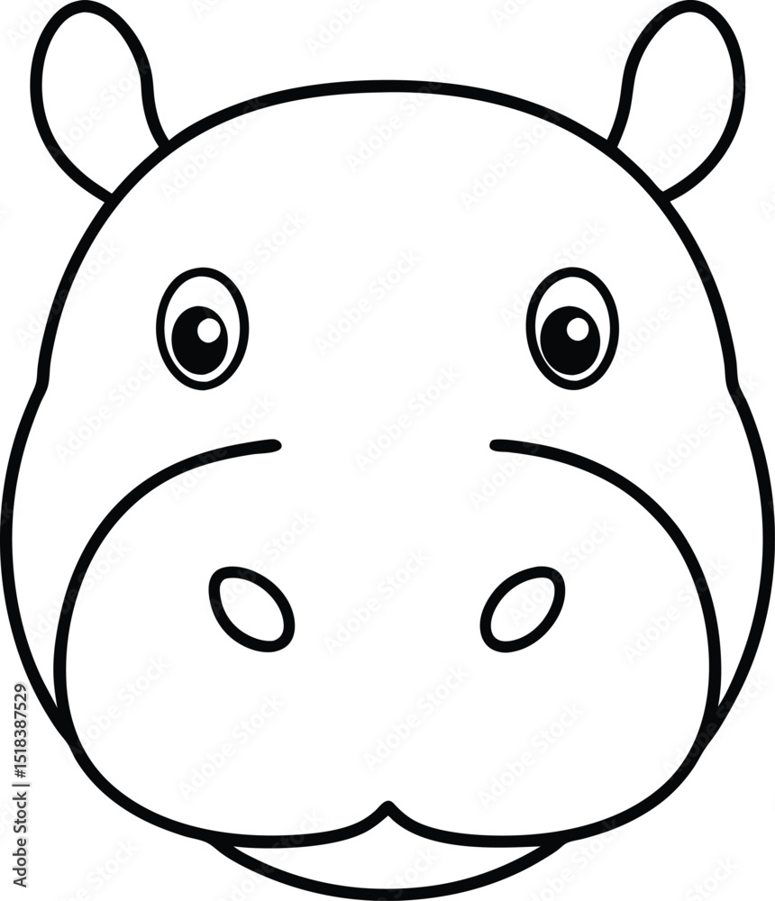 Adorable Hippopotamus Face Simple Line Art Illustration Adorable Hippopotamus Face Simple Line Art Illustration