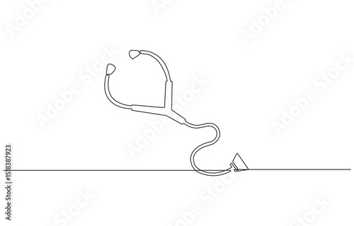 Stethoscope icon drawn with one line. Black outline of a stethoscope made , World health day medical stethoscope single line art, continuous one line drawing of Isolated outline vector icon.