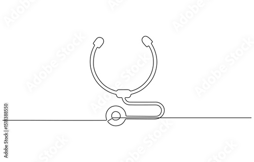 Stethoscope icon drawn with one line. Black outline of a stethoscope made , World health day medical stethoscope single line art, continuous one line drawing of Isolated outline vector icon.
