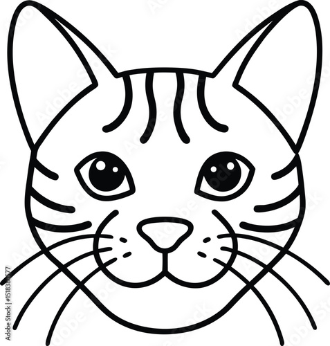 Adorable Tabby Cat Face Line Art Illustration