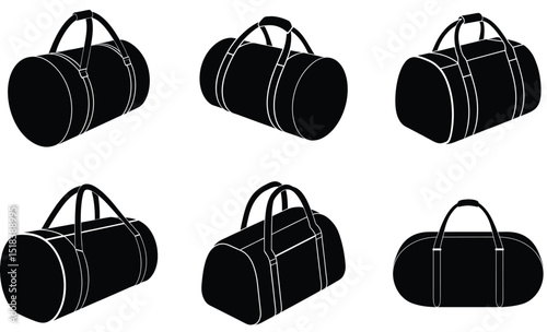 Duffel Bag Silhouette Vector Set – Versatile Travel and Gym Bag Illustration for Fitness Gear, Weekend Trips, Outdoor Activities, and Sporty Lifestyle Designs