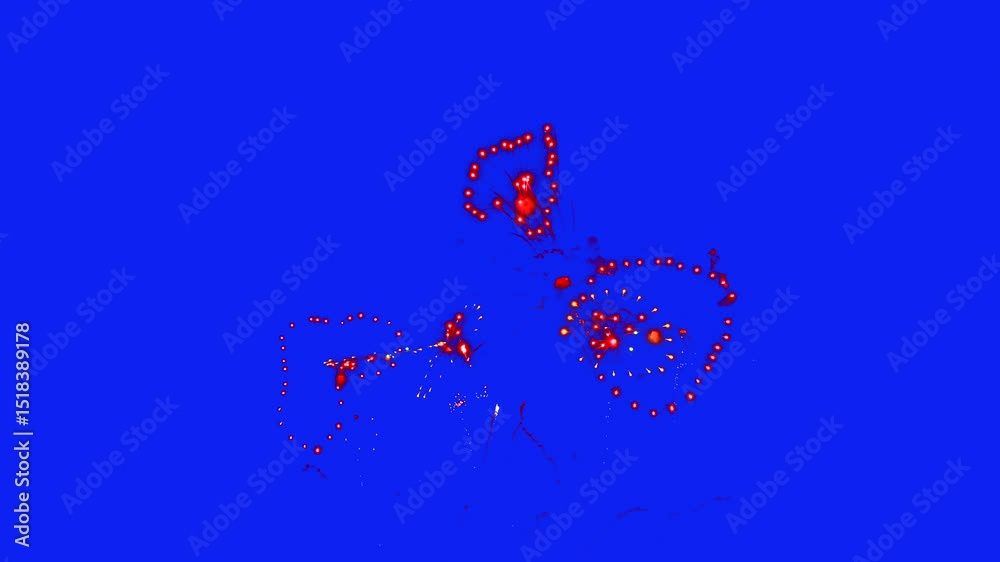 Spectacular Fireworks Display blue screen chromakey background During Independence Day Celebration on July 4, 2025, With an Exciting New Year 2026 Party and St Valentines Day