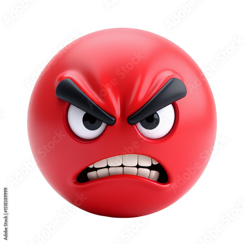 Angry red smiley face on transparent background