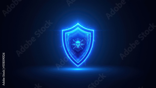 A vibrant blue shield emblem representing cyber security and protection against online threats.