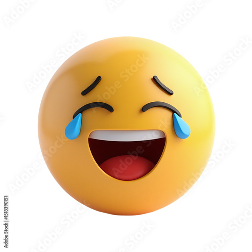 3D Laughing Emoji with Tears of Joy Isolated on Transparent Background