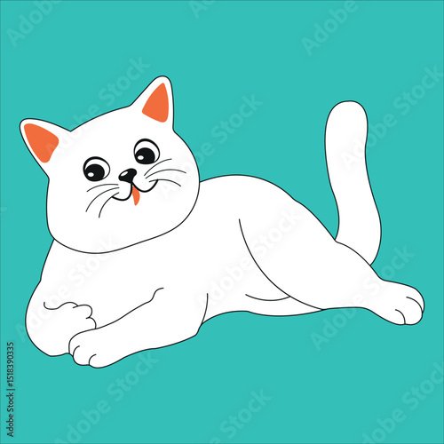 cat, kitten, animal, cartoon, cute, illustration, 
white cat lying, 
the cat is lying, cat smiles, mustache