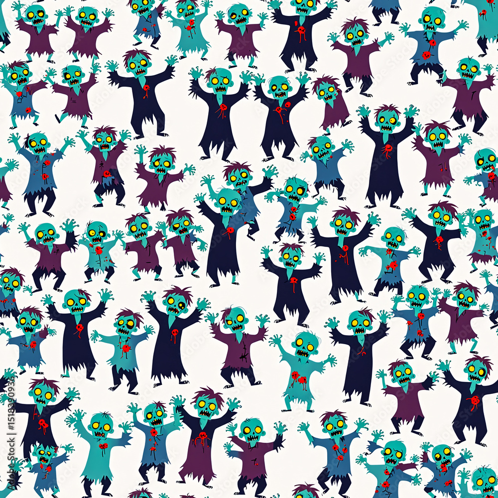 Fototapeta premium Cartoon zombies dancing in graveyard pattern, fun and playful vibe