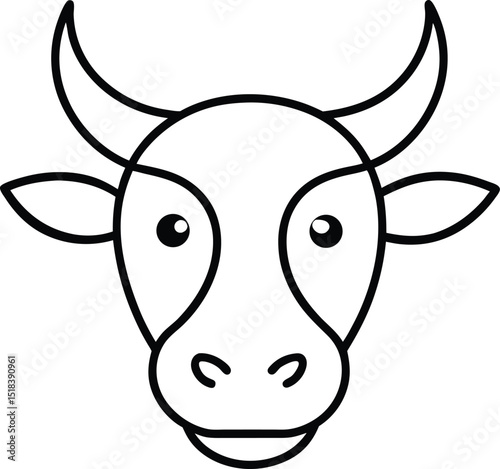 Adorable Cow Face Line Art Simple Cow Illustration