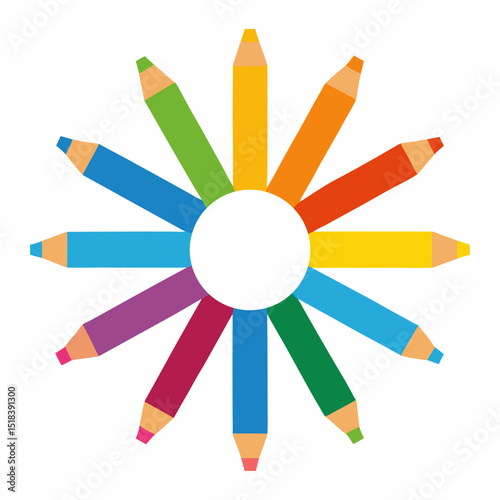 colored pencils on white background
