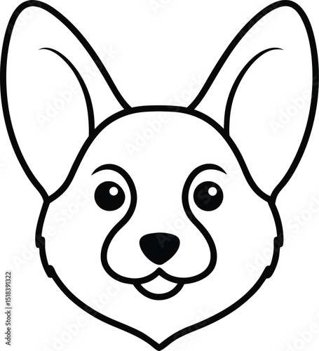 Adorable Corgi Dog Head Illustration Line Art Design