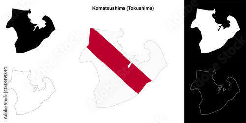 Komatsushima (Tokushima) outline map set